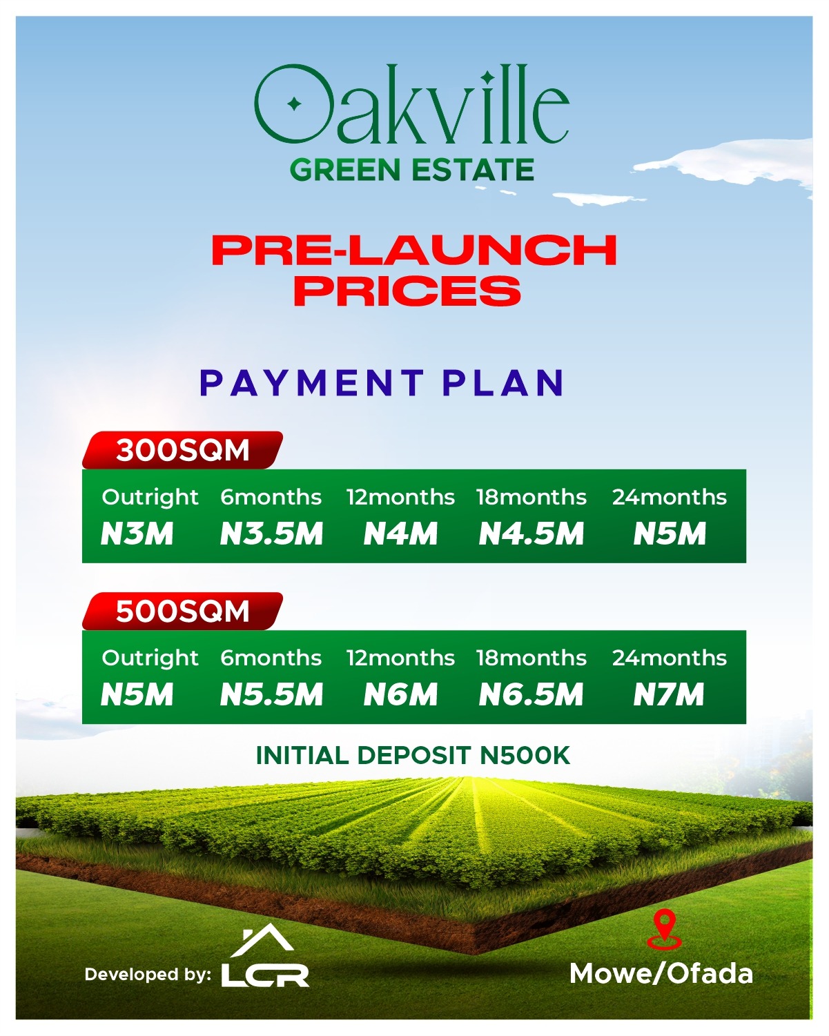 Oak Ville All Inclusive Land Payment Plan
